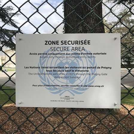 Photograph: Palace of Nations - warning sign